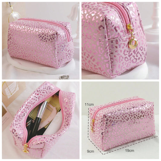 1pc Leopard Print Velvet Fashionable Makeup Bag, Portable Cosmetic Organizer Pouch