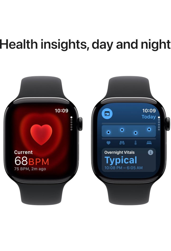 A Watch Series 10 [GPS 46mm case] Smartwatch with Jet Black Aluminium Case with Black Sport Band - M/L. Fitness Tracker, ECG App, Always-On Retina Display, Water Resistant