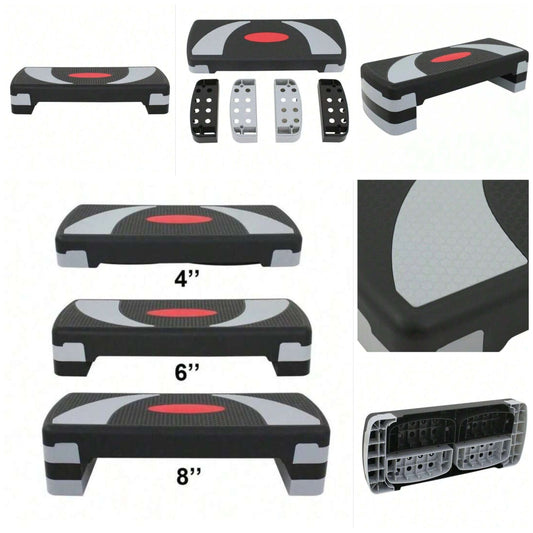 31'' Fitness Aerobic Step Adjust Exercise Stepper With Risers 4" - 6" - 8"