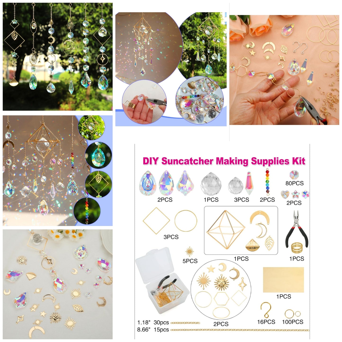 400 pcs Sun Catchers Making Supplies Kit Art and Crafts for Adults Prism Hanging Decorative Suncatcher with Crystals Rainbow Maker for Indoor Windows Office Home Decor