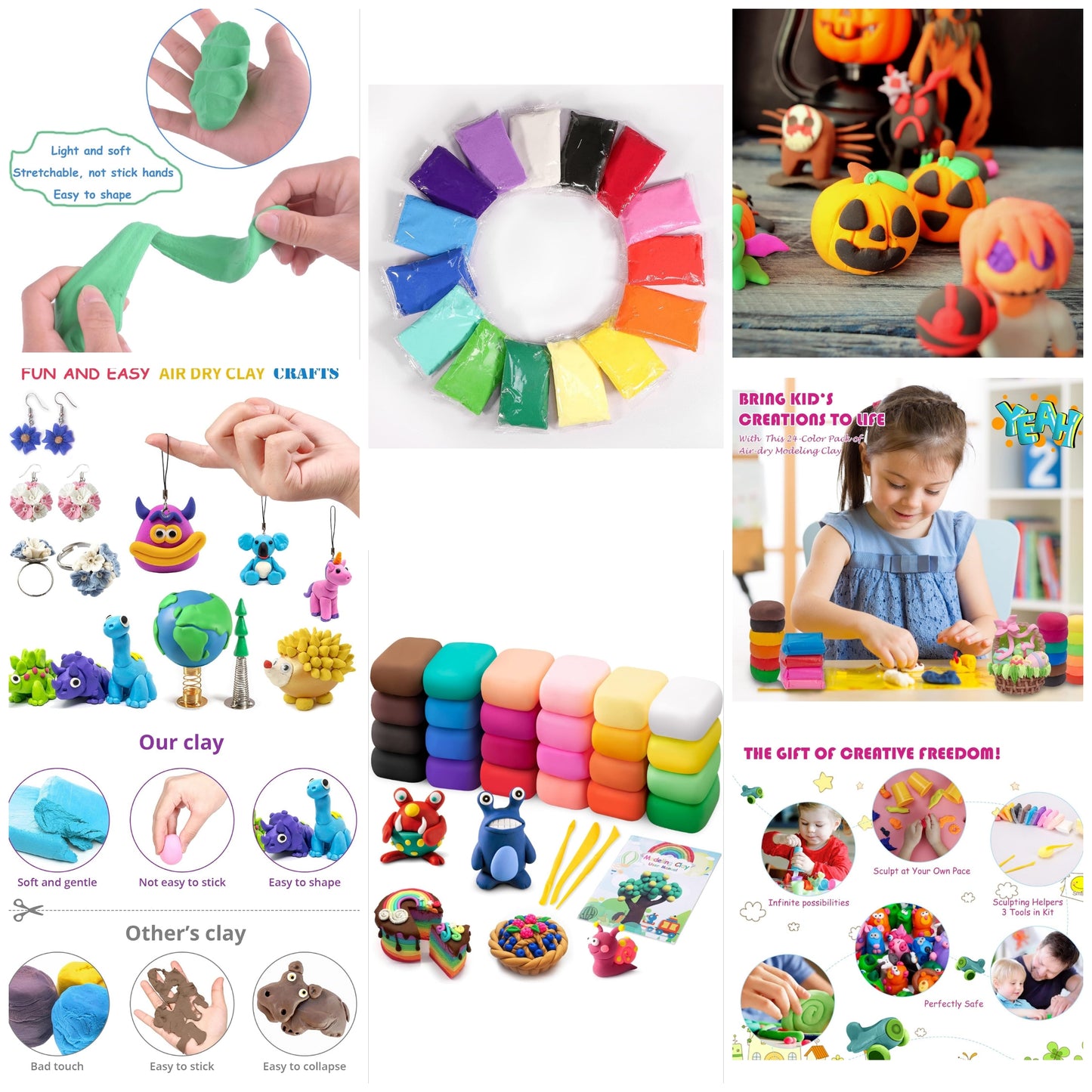 Air Dry Modeling Clay Kit - 24 Colors with 3 Sculpting Tools - Magic Foam Clay for Kids & Adults - DIY Molding Gift for Boys & Girls