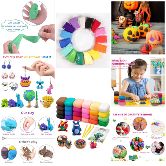 Air Dry Modeling Clay Kit - 24 Colors with 3 Sculpting Tools - Magic Foam Clay for Kids & Adults - DIY Molding Gift for Boys & Girls