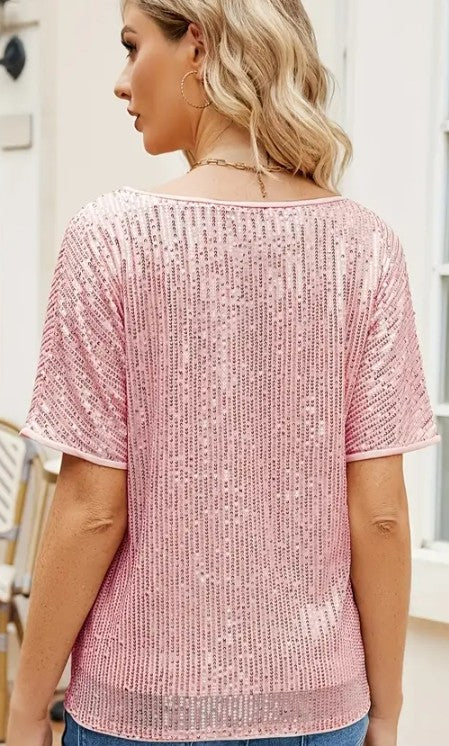 COCOMONEY SEQUIN LOOSE SHOULDER SHIRT ELEGANT