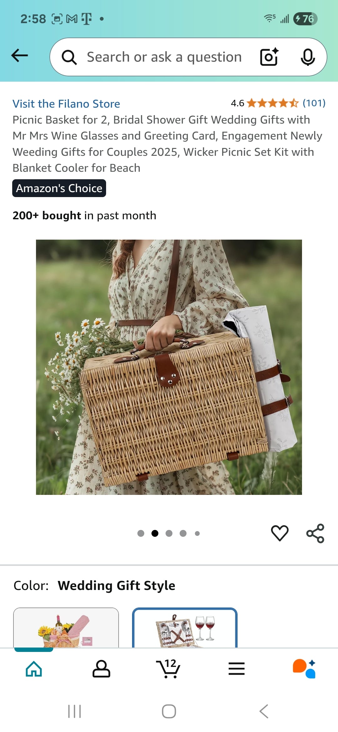 Picnic Basket for 2, Bridal Shower Gift Wedding Gifts with Mr Mrs Wine Glasses and Greeting Card, Engagement Newly Weeding Gifts for Couples 2025, Wicker Picnic Set Kit with Blanket Cooler for Beach