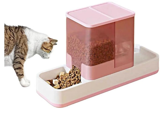 Food and Water Dispenser Automatic Dog Feeder Waterer 2 in 1 Auto Pet Food and Water Bowl Set Self Feeding for Puppy Kitten，