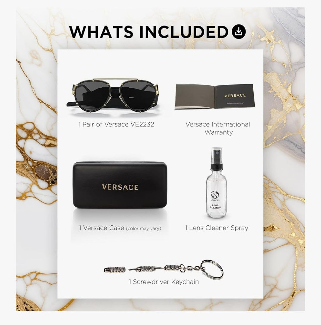 VERSACE VE2232 Medusa PILOT Shape Sunglasses with Luxury Eyewear kit