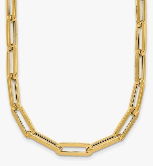 COCOMONEY 14k Yellow Gold Polished 5.3 mm Paperclip Link Chain Necklace 16" to 34"