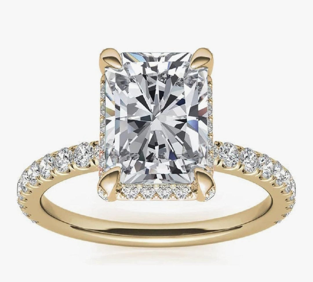 14K Solid Yellow Gold Handmade Engagement Ring 2.00 CT Radiant Cut Moissanite Diamond Solitaire Wedding/Bridal Ring for Women/Her Awesome Ring