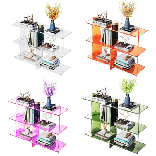 Acrylic Bookshelf, Small 3 Tier Open Bookcase for Small Spaces,Sofa Table, Hallway Entry Table for Home Living Room ( 39.4'' x 11.8'' x 31.5'')