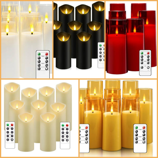 Flickering Flameless Candles, Battery Operated Acrylic LED Pillar Candles with Remote Control and Timer, Set of 9