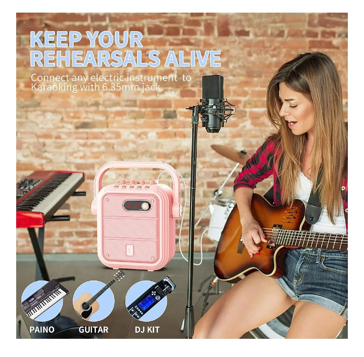JYX Karaoke Machine with 2 Wireless Mics,Pink Karaoke Speaker with Treble/Bass Adjustment,Bluetooth Speaker PA System with Vocal Cut,8 Sound Effects,Support TWS/REC/BT/USB/SD/AUX for Party,Livestream