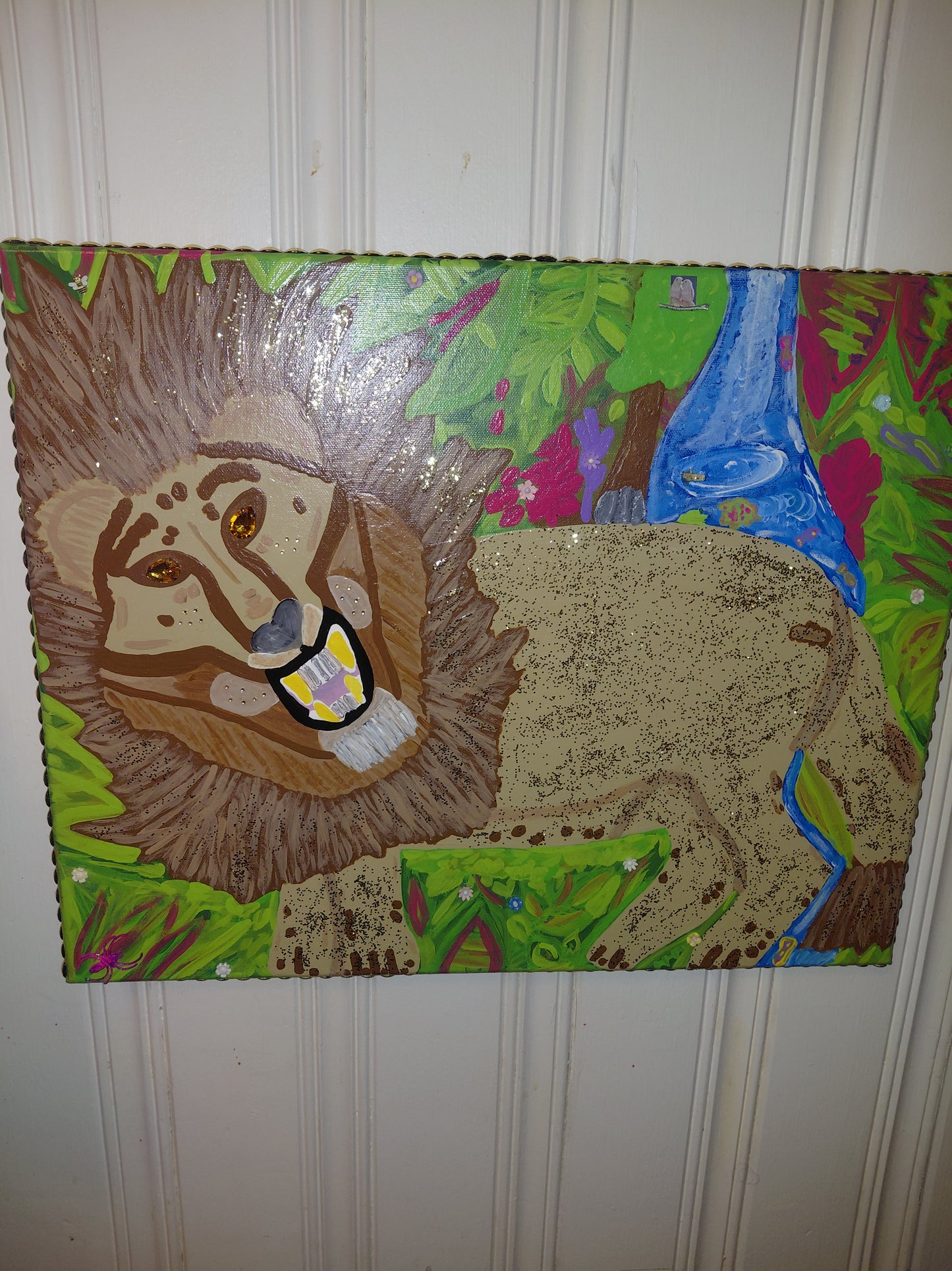 COCOMONEY ART King Of The Jungle 1 of 1 custom acrylic painting on canvas 14×18 inches