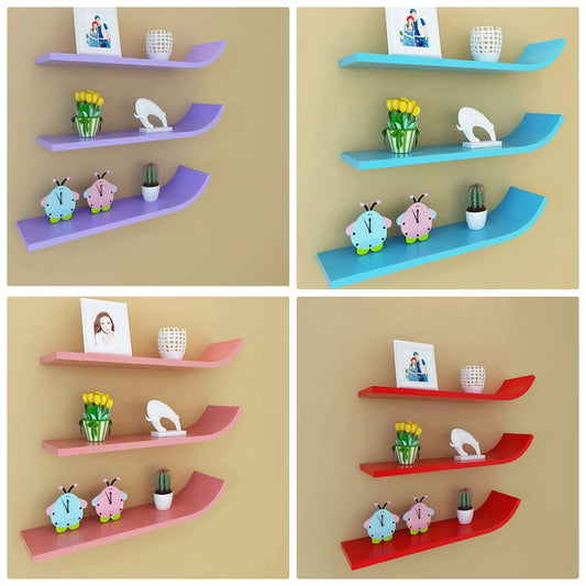 Floating Shelf Wall Mounted Shelf Wall Racks Solid Wood partitions, Curved Wall Storage Racks, Wall Mounted Set of 3 Wall Shelf Modern Decor Wall Storage Shelf