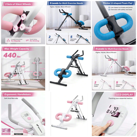 Ab Machine, Adjustable Ab Trainer For Core Workout At Home, Foldable, Knee Support, Abdominal Exercise Machine For Home, Core Training System