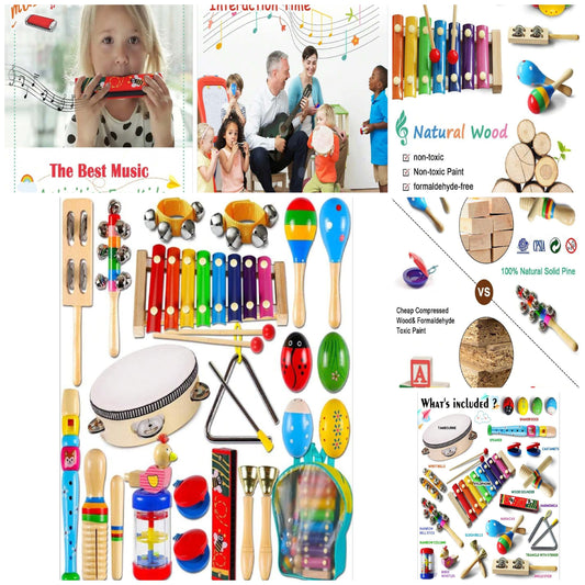 Wooden Percussion Musical Instruments Set With Storage Bag wood