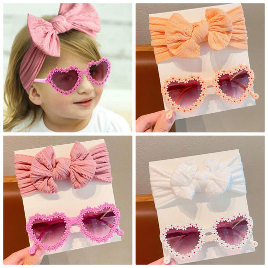 Baby Girls Boys Cute Solid Color Bowknot Hairband Flower Heart Fashion Glasses Kids Hair Accessories,Card Only Show,Don't Shipping(Due Light Cause,Eyeglass Lens Colors Have Some Error)