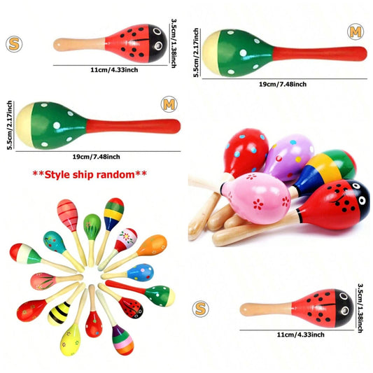1/2pcs Style Random Maraca Wooden 2 Sizes Available Sand Hammer Funny Sounding Toys Musical Instrument Toys, School Suppliesmaracas,Musical Instruments,Music,Instrument Toy,Xylophone,Wooden Maracas wood