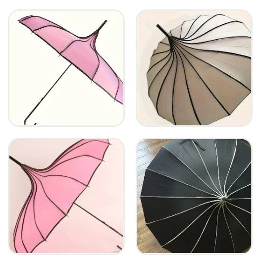COCOMONEY Pagoda Umbrella, 16 Ribs, Straight Rod, Curved Handle, Lace Trim, Available for Wholesale, Bridal Photography Princess Umbrella.