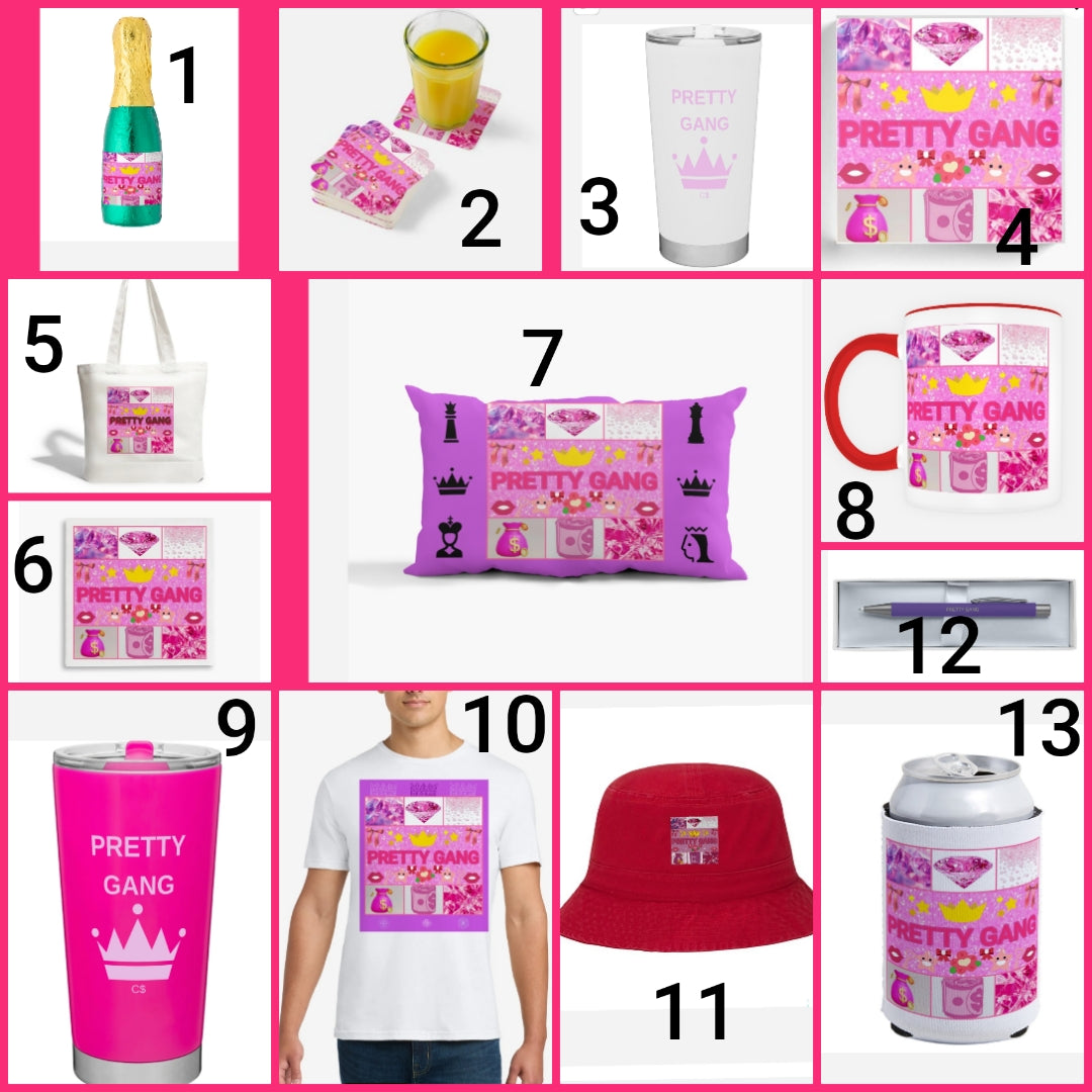 Pretty Gang merch by Cocomoney choose number beside product you want