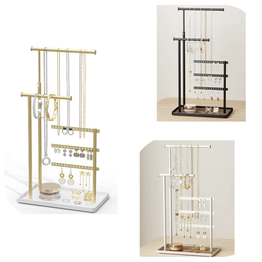 Jewelry Holder Organizer Stand - Adjustable Tall 17.5" (Max), Sturdy Jewelry Hanger for Necklaces, Earrings, Bracelets, Rings, Jewlery Display and Storage,