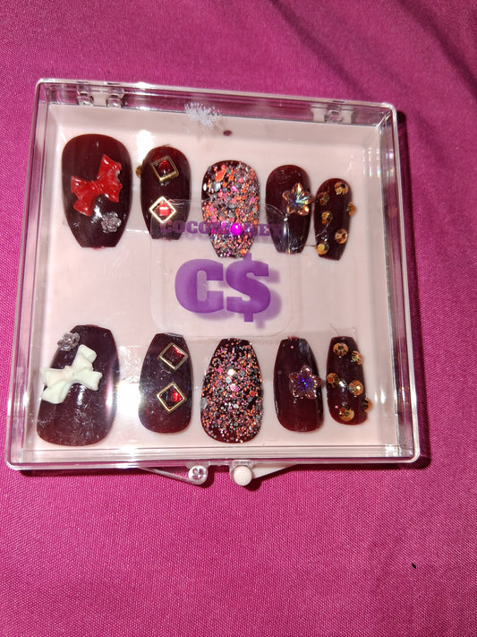 COCOMONEY NAILS CUSTOM 1 OF 1 GLUE ON PRESS ON COMES WITH FREE GIFTS #b57