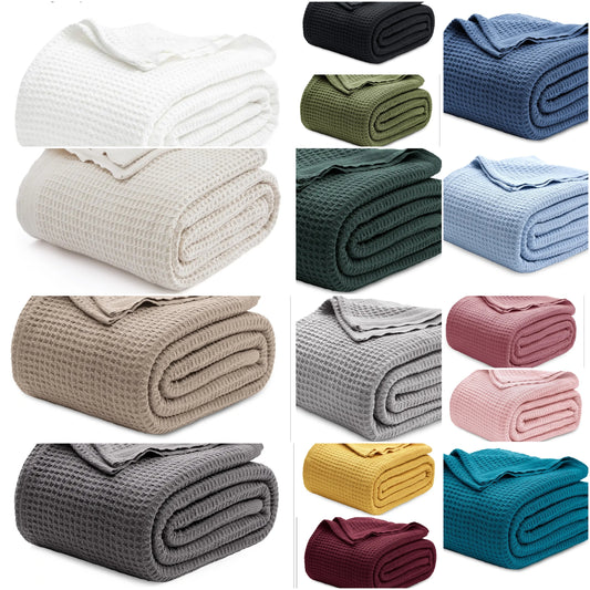 100% Cotton Blanket Queen Size for Bed - Breathable and Soft, Waffle Weave Blanket
