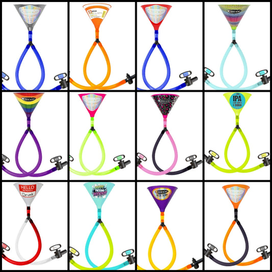 Beer Bong, Double Header 2-Tube, 8" x 6.5" Plastic Funnel with Dual Flexible Hose, 2 2-ft Long Thick Tubes for Parties and Games for Adults