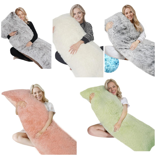 Fluffy Body Pillow, Full Body Pillows for Adults, Long Pillow for Sleeping with Removable Cover and Adjustable Filling for Side Sleeper & Pregnancy, Large and Firm, Machine Washabl
