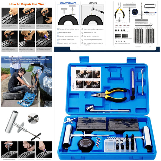 Tire Repair Kit - 68pcs Heavy Duty Tire Plug Kit, Universal Tire Repair Tools to Fix Punctures and Plug Flats Patch Kit for car Motorcycle, Truck, ARB，ATV, Tractor, RV, SUV, Trailer