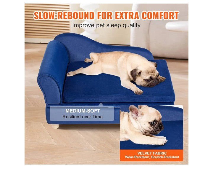 VEVOR Pet Sofa, Dog/Cat Couch for Small-Sized Dogs or Cats, Soft Velvety Dog Sofa Bed, 50 lbs Loading Cat Sofa, Blue