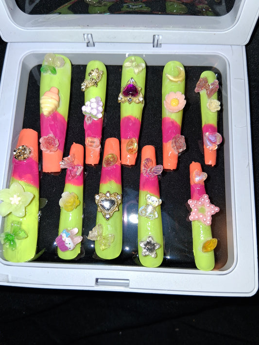 COCOMONEY NAILS CUSTOM 1 OF 1 GLUE ON PRESS ON COMES WITH FREE GIFTS #o85