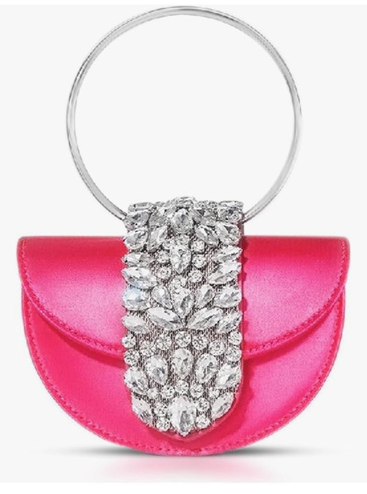 Crossbody Bag for Women, Satin Evening Bag, Hot Pink Sleek Handbag, Rhinestone Small Tote Bag, Clutch Purses for Wedding, Prom, Parties, Travel