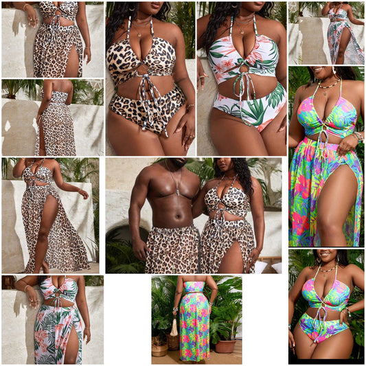 Sexy Animal Pattern Plus Size 3pcs Bikini Swimwear COCOMONEY
