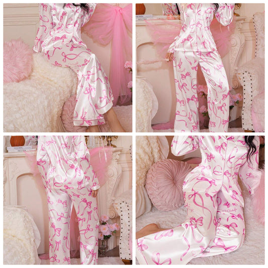 Lovely Bowknot Cute Girls Pajamas Set