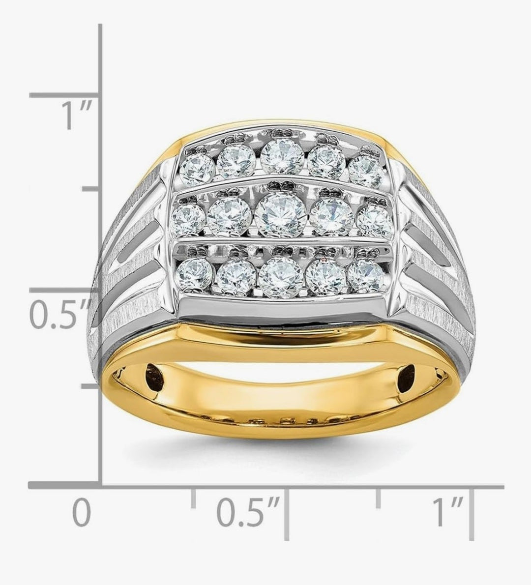 2.65mm 14k Solid Gold Two Tone 1 Ct Lab Grown Diamond SI+ G+ Mens Cluster Ring Size 10-Ring for Men