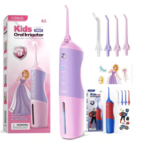 Kids Water Dental Flosser Deep Cleaning Picks, Portable , 4 Modes for Ages 6+ Safe Waterproof Newest Flosser Rechargeable with 4 Jet Tips for Gums Care F5023