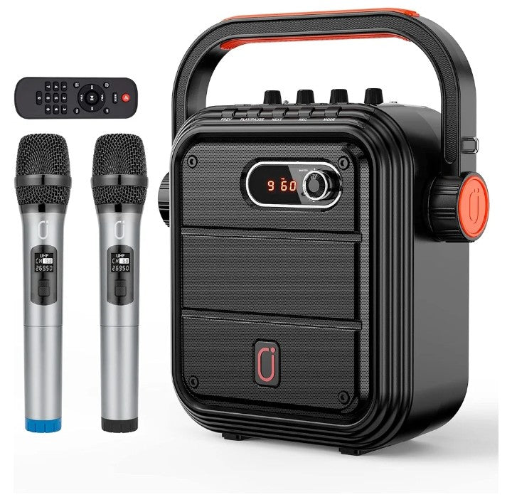 JYX Karaoke Machine with 2 Wireless Mics,Pink Karaoke Speaker with Treble/Bass Adjustment,Bluetooth Speaker PA System with Vocal Cut,8 Sound Effects,Support TWS/REC/BT/USB/SD/AUX for Party,Livestream