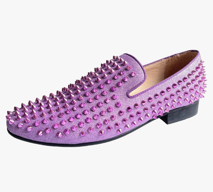 Men's Leather Spikes Loafers Studded Dress Shoes Slip-on Flats Long Rivet Party Shoes