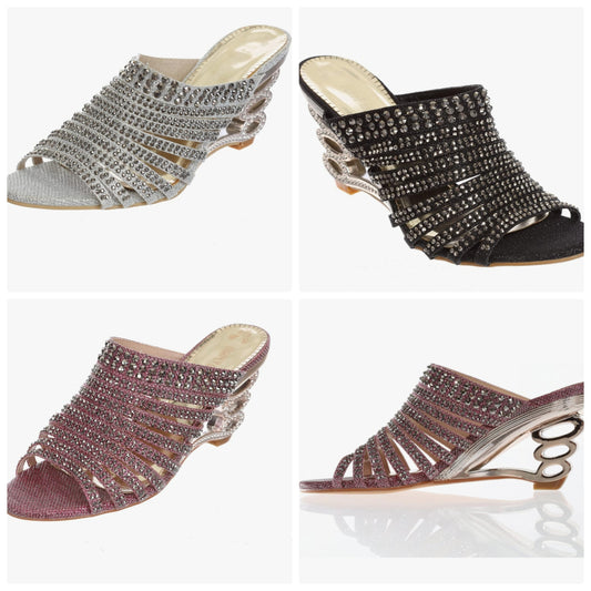 Women's Strappy Rhinestone Slide Dress Sandal