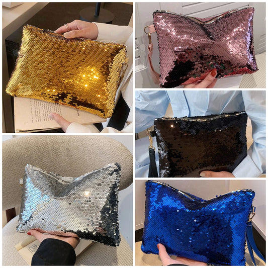Sequin Embroidered Makeup Bag, Fashionable Women's INS Travel Organizer Pouch, Large Capacity Portable Toiletry Bag, Wholesale Shiny Clutch COCOMONEY