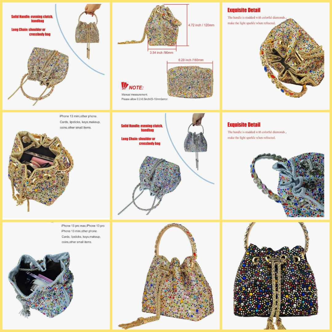 Colorful Crystal Soft Purse Sparkly Rhinestone Handbag Women Clutch Bling Party Crossbody Bag for Prom Cocktail COCOMONEY