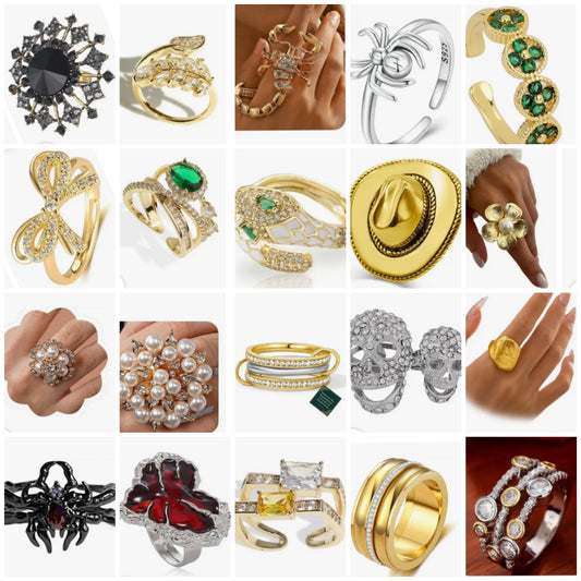 20 piece Costume rings metal silver or gold plated jewelry random mix jewelry in various sizes random pieces