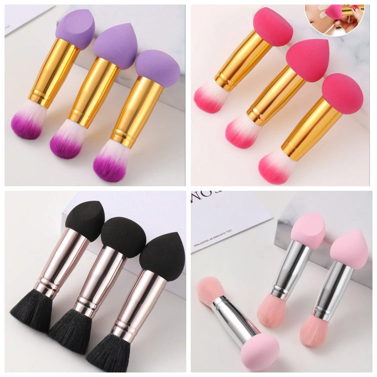 3pcs Double Head Multi-Function Makeup Tool, One Is Makeup Brush Sponge, The Other Is Makeup Brush material pur