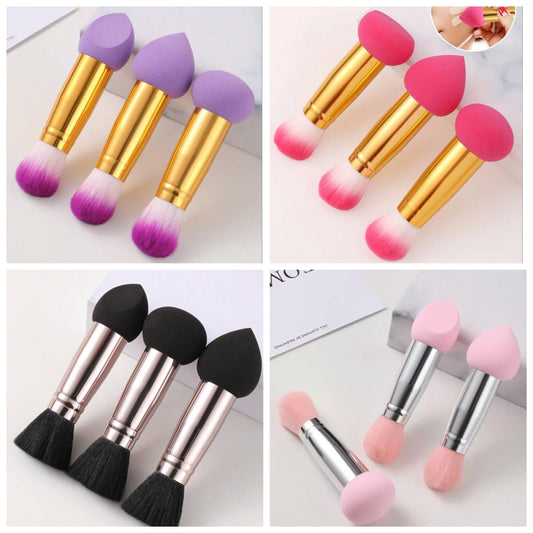 3pcs Double Head Multi-Function Makeup Tool, One Is Makeup Brush Sponge, The Other Is Makeup Brush material pur