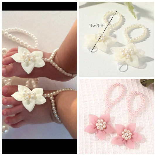 1pair Handmade Pearl Beading Baby Shoes, Baby Flower Anklet, Photography Props For Baby Girlsbaby Shower Easter Gift Sthings For Girls/Boys