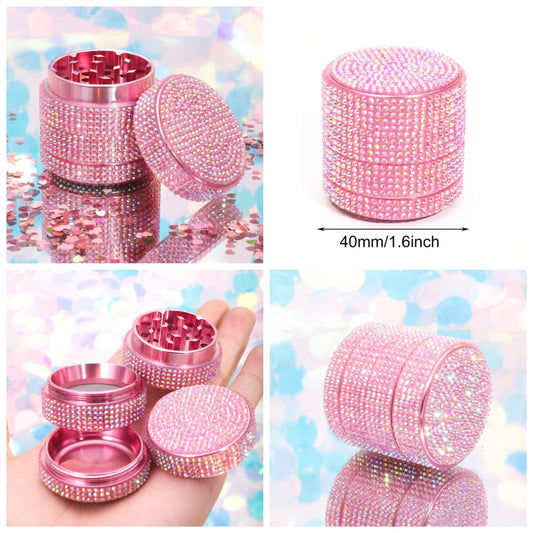 1pc 4-Layer Manual Spice Grinder, Handcrafted With Rhinestone Decoration, Home Decor Craft, Grinding Tool, Non-Electric, Gifts, Pink Rhinestone Decor COCOMONEY  Aluminum Alloy