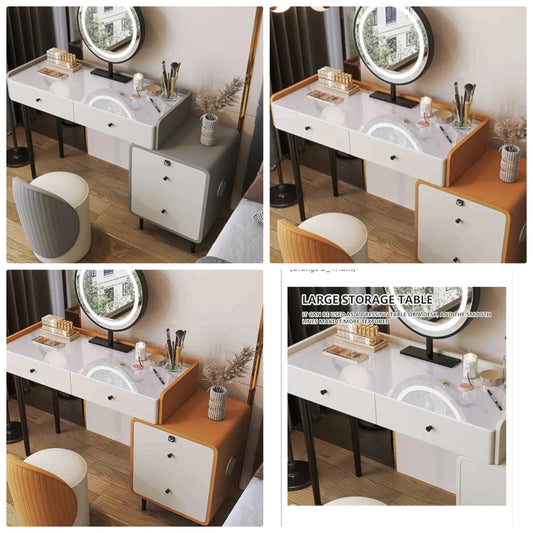 Modern Vanity Table with Smart LED Mirror Spacious Storage Soft Makeup Stool Large Drawers All Wood Frame Dressing Table for Bedroom and Small Spaces (Gray 31.5IN) ( D_47.2IN)