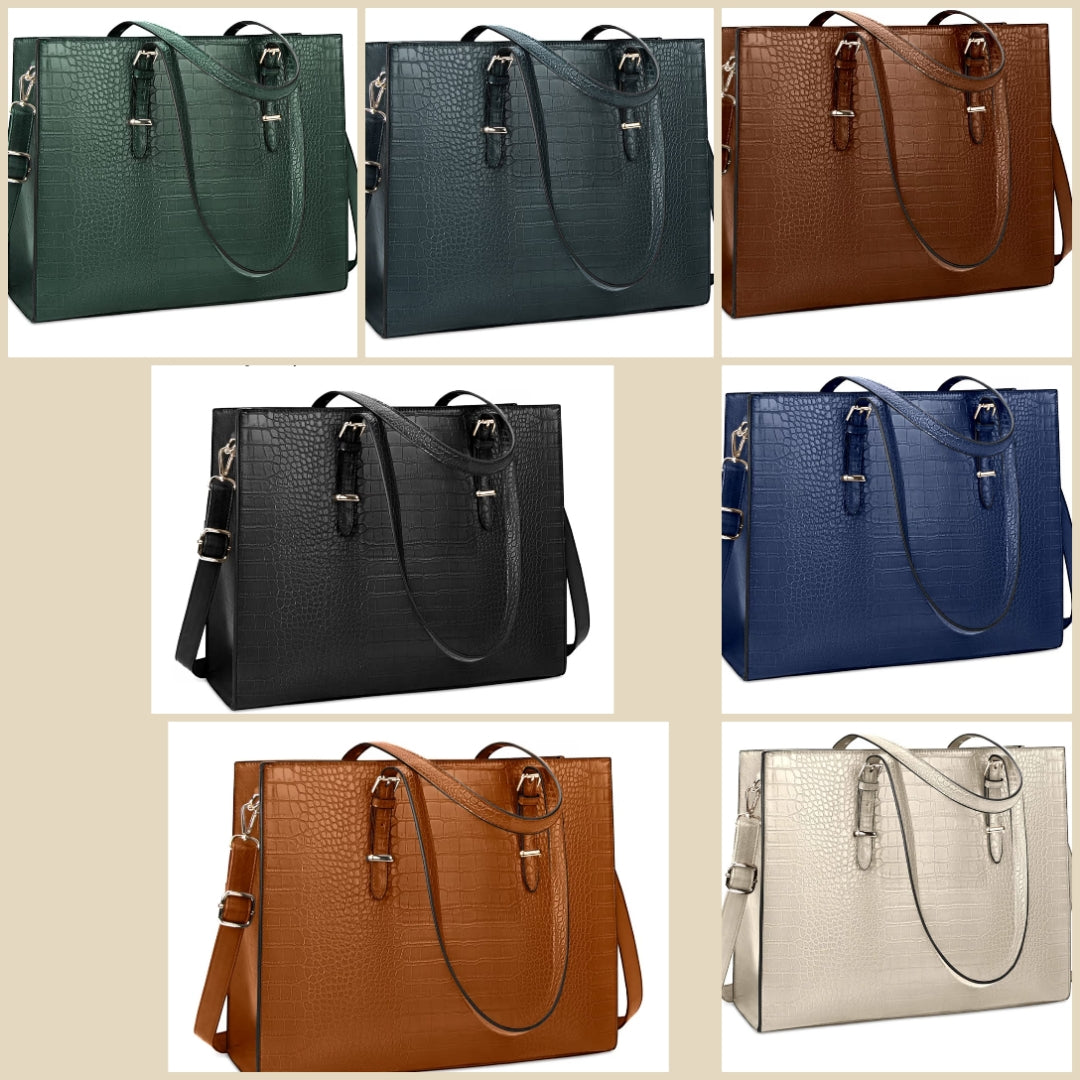 Laptop Bag for Women 15.6 Inch Laptop Tote Bag Leather Classy Computer Briefcase for Work Waterproof Handbag Professional Shoulder Bag Women Business Office Bag Large Capacity
