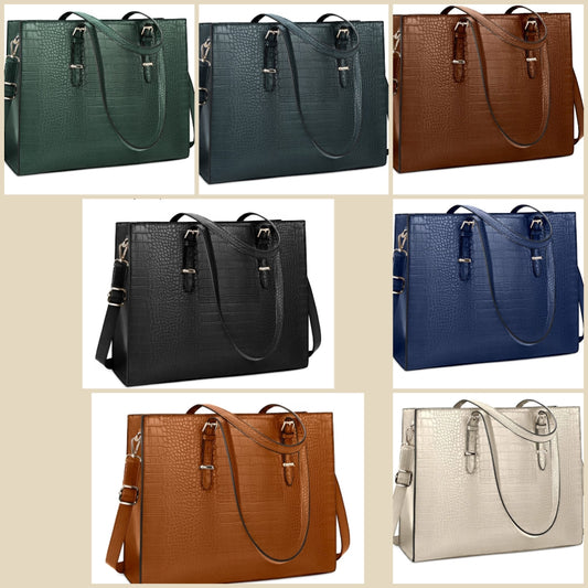 Laptop Bag for Women 15.6 Inch Laptop Tote Bag Leather Classy Computer Briefcase for Work Waterproof Handbag Professional Shoulder Bag Women Business Office Bag Large Capacity