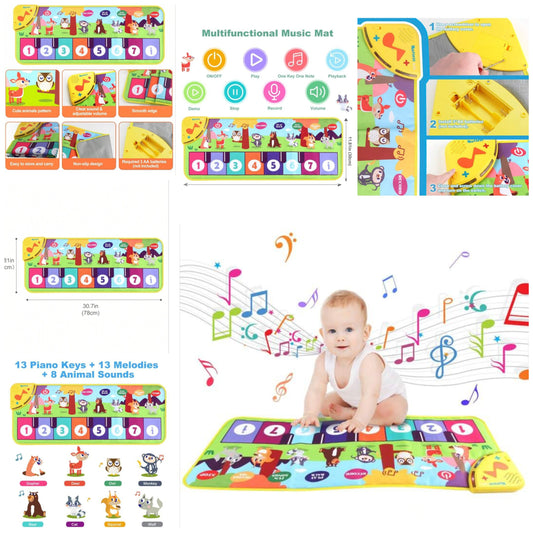 Kids Music Toy Piano Mat With Animal Sound Soft Keyboard, Early Educational Toy Gift School, Student,Stationery,School Supplies School Supplies,Kids Toys,Toys For Kids,polyester battery powered batteries not included